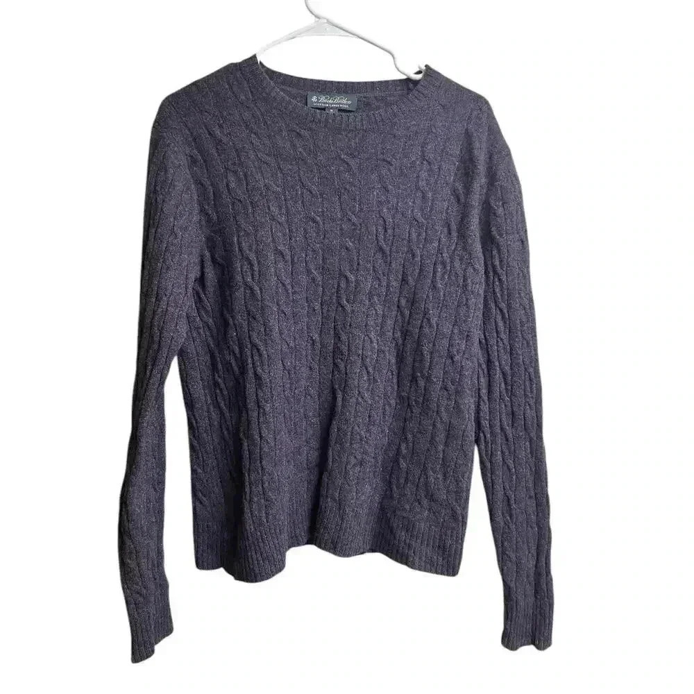 Brooks Brothers Lambswool Cable Crewneck Sweater Purple Medium Women's
